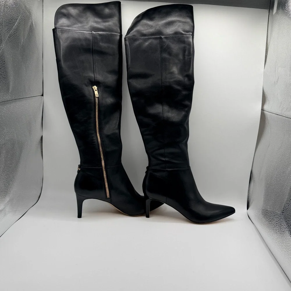 Calvin Klein Coletta Over the Knee Boots Women 6.5 Black Leather Stiletto Luxury